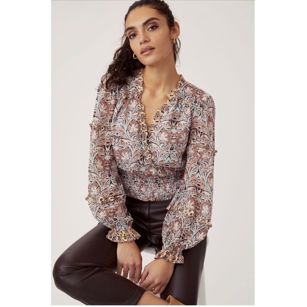 ANTHROPOLOGIE Paisley Smocked Ruffle Blouse Size 3X Plus NWT $120